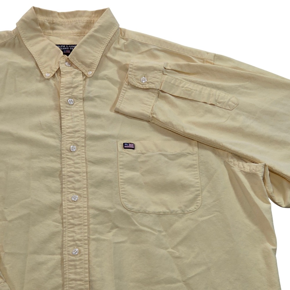 VTG Ralph Lauren Jeans‎ Co. Button Up Shirt LS Yellow American Flag Mens L